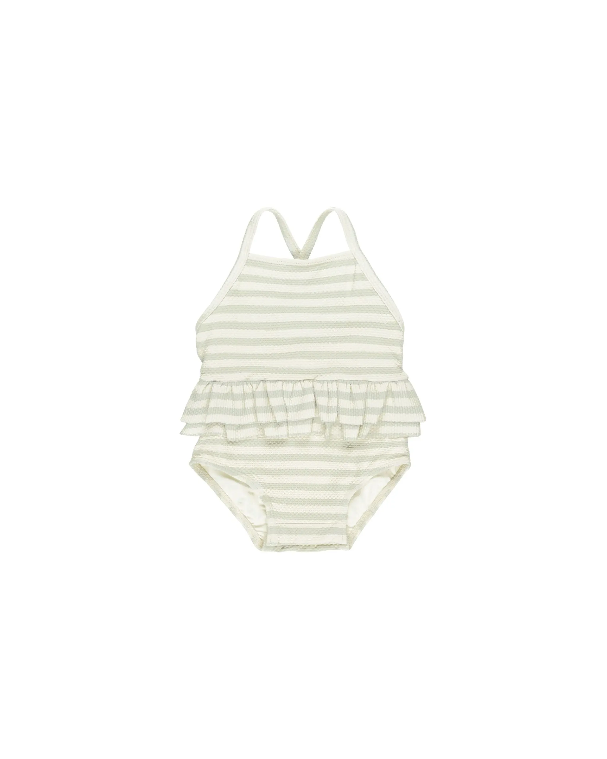 RUFFLED ONE-PIECE SWIMSUIT || MINT STRIPE