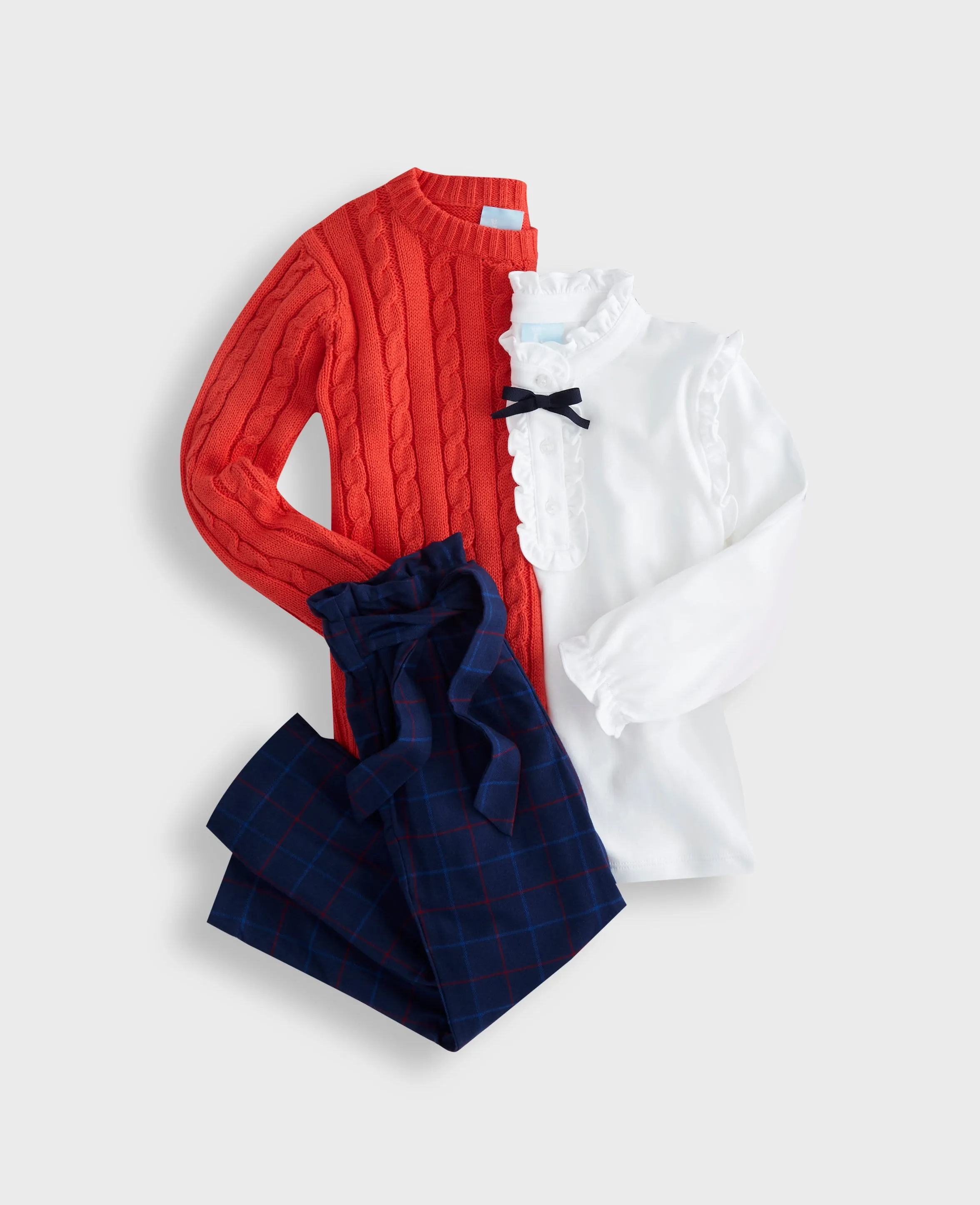 Ruffled Pima Blouse -- White w/ Navy Bow