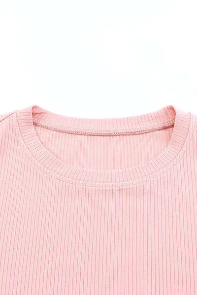 Ruffled Round Neck Cap Sleeve Blouse