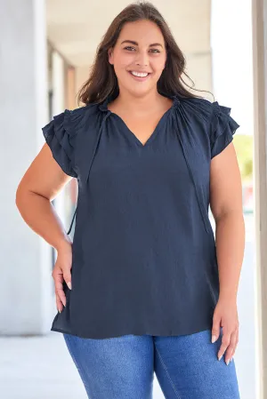Ruffled Sleeve Drawstring Plus Size Blouse