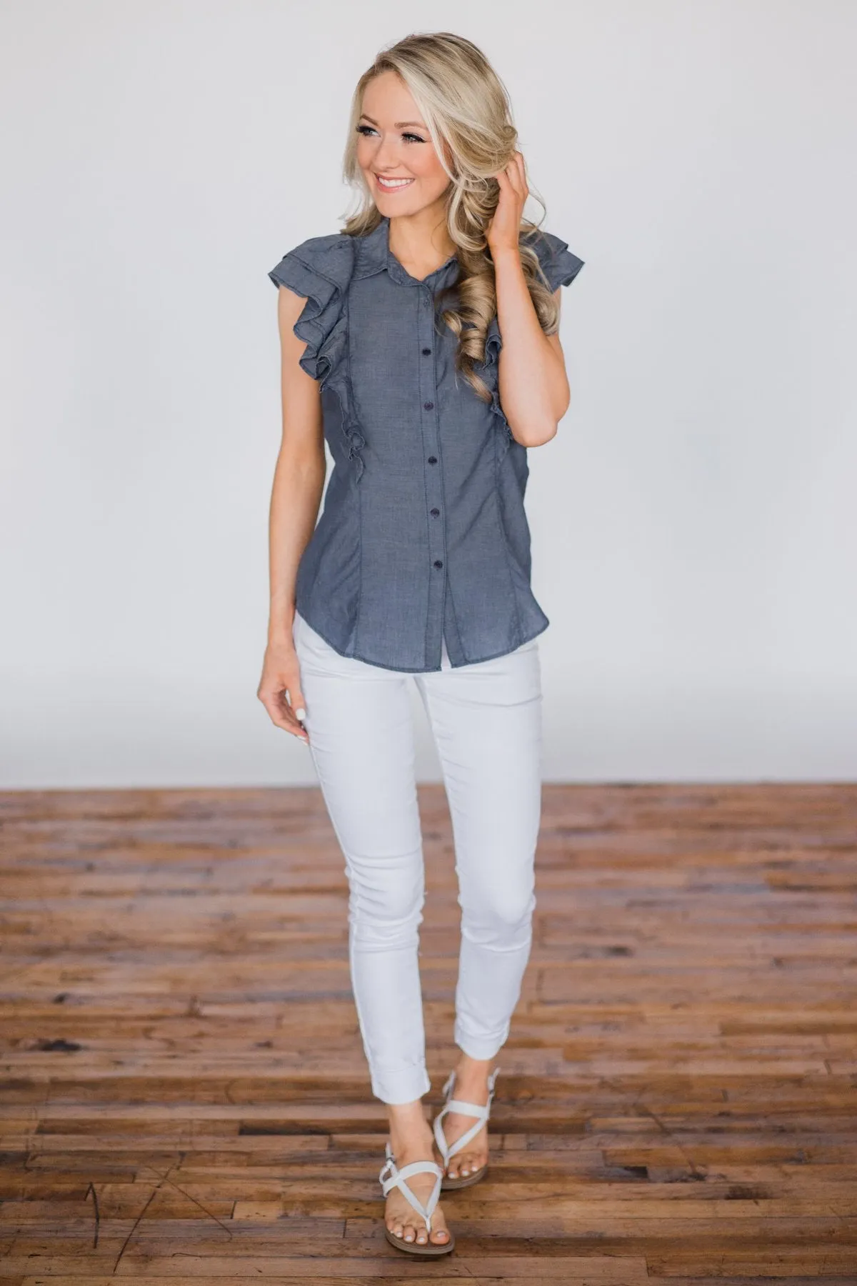 Ruffled Up Cutie Top - Denim