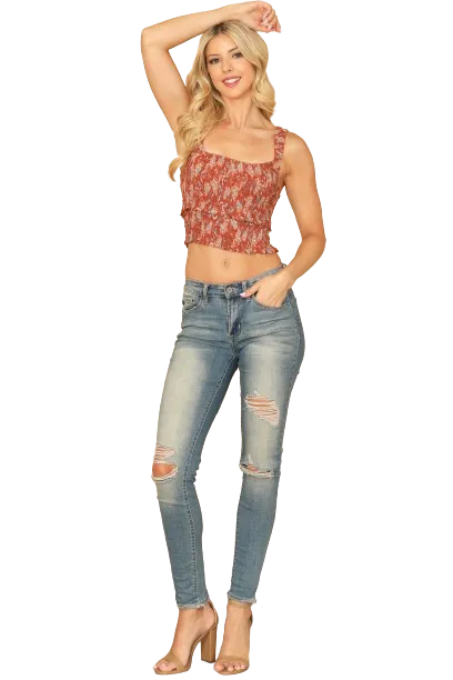 Rust D. Blue Shirred Ruffle Printed Crop Top - Pack of 5
