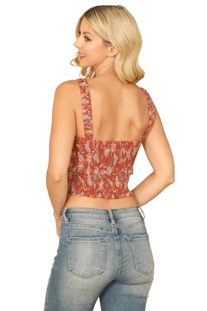 Rust D. Blue Shirred Ruffle Printed Crop Top - Pack of 5