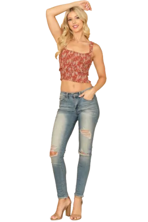 Rust D. Blue Shirred Ruffle Printed Crop Top - Pack of 5
