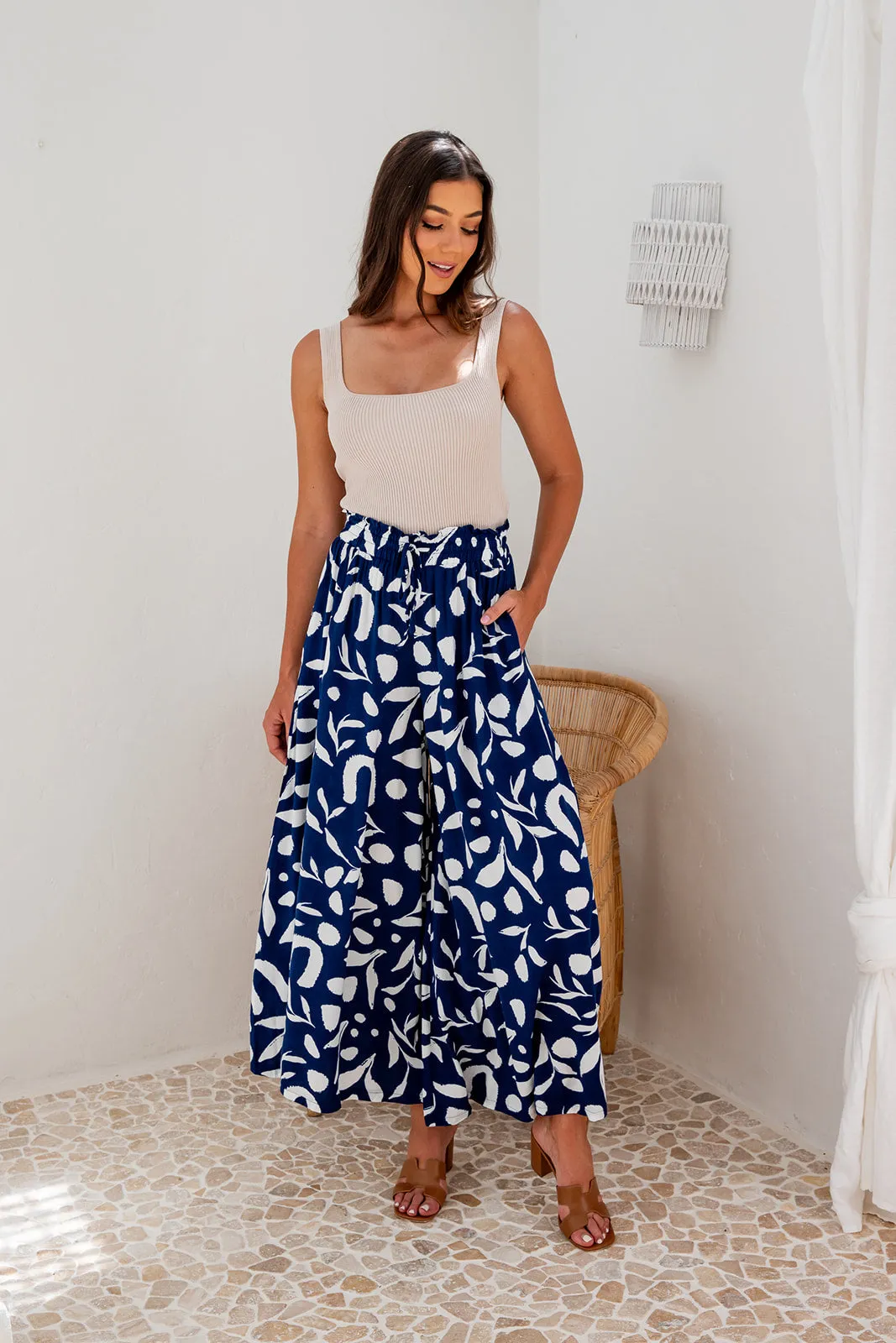 Sadie Wide Leg Pants- Navy
