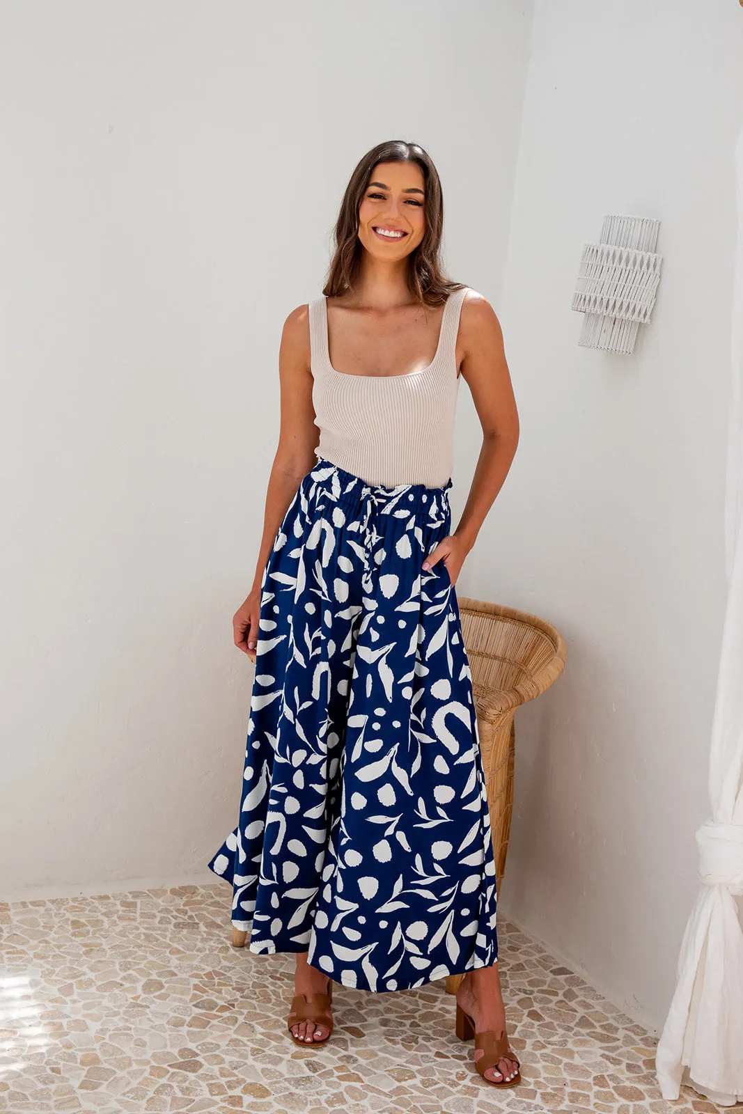 Sadie Wide Leg Pants- Navy