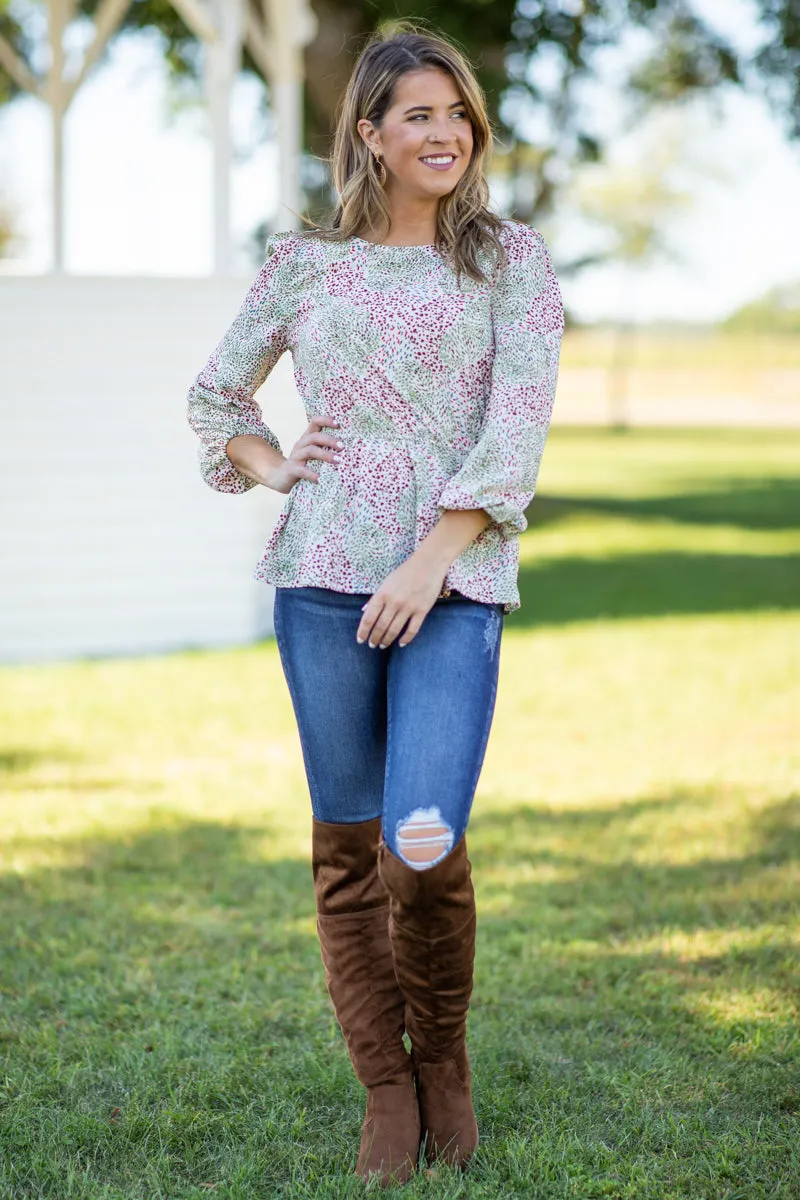 Sage Multicolor Abstract Print Peplum Top