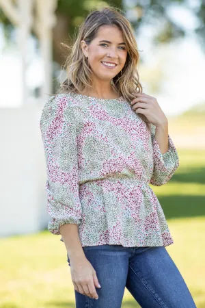 Sage Multicolor Abstract Print Peplum Top
