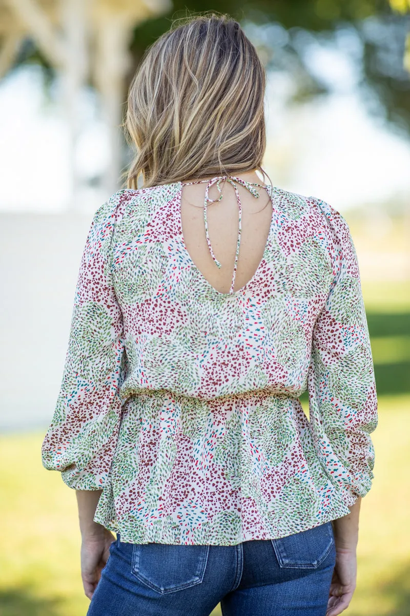 Sage Multicolor Abstract Print Peplum Top