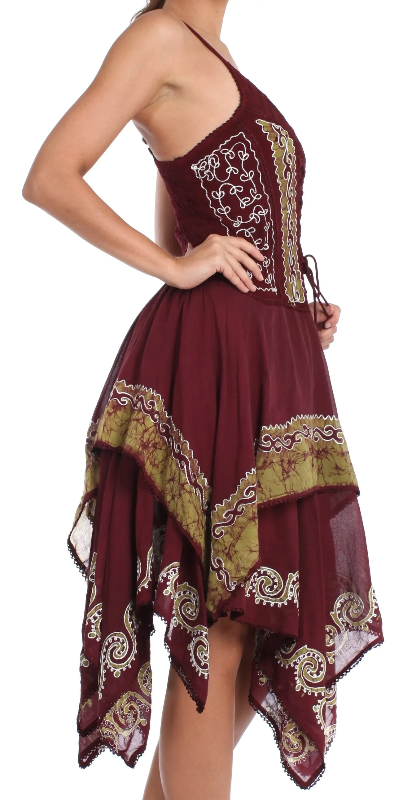 Sakkas Batik Corset Style Bodice Handkerchief Hem Dress