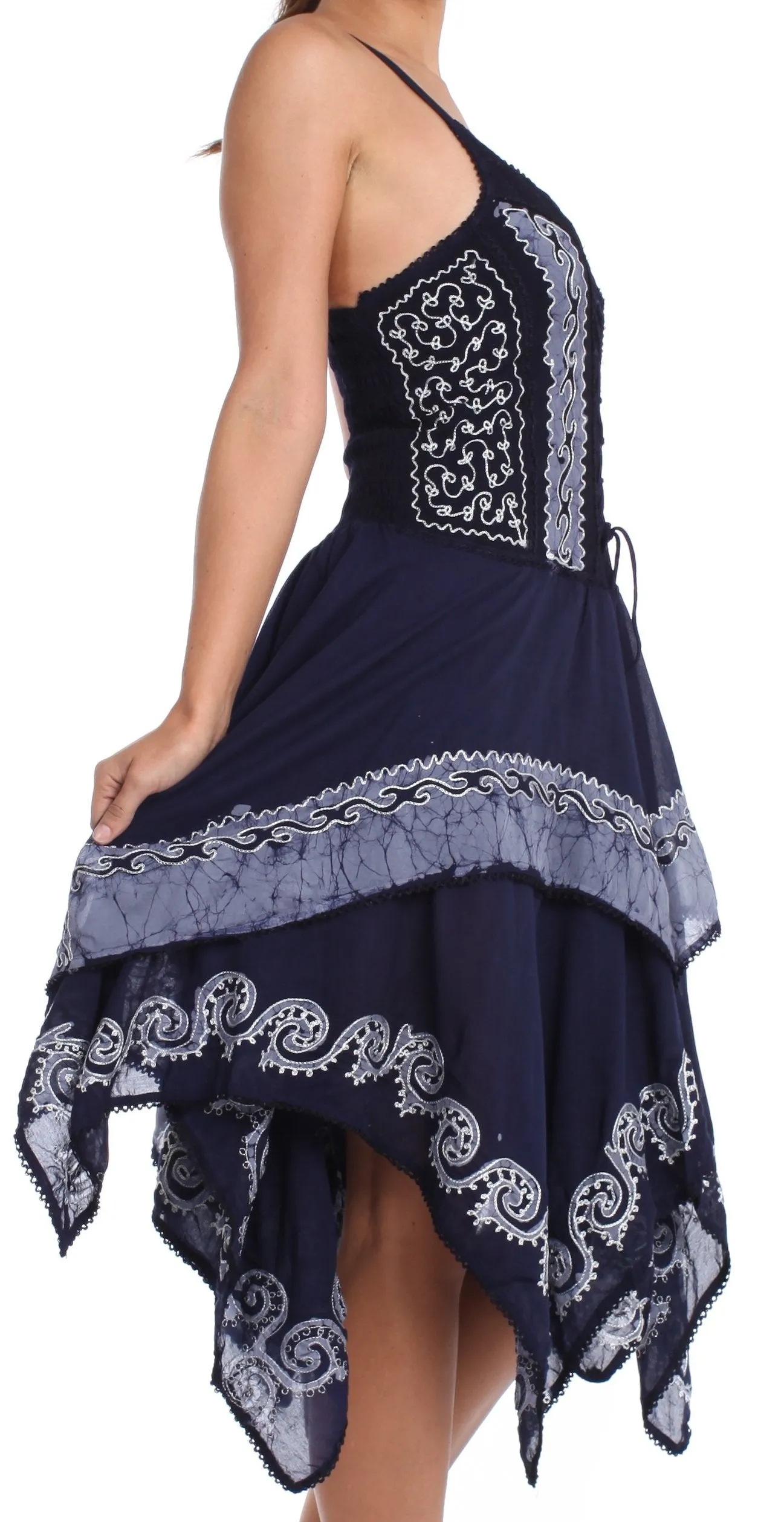 Sakkas Batik Corset Style Bodice Handkerchief Hem Dress