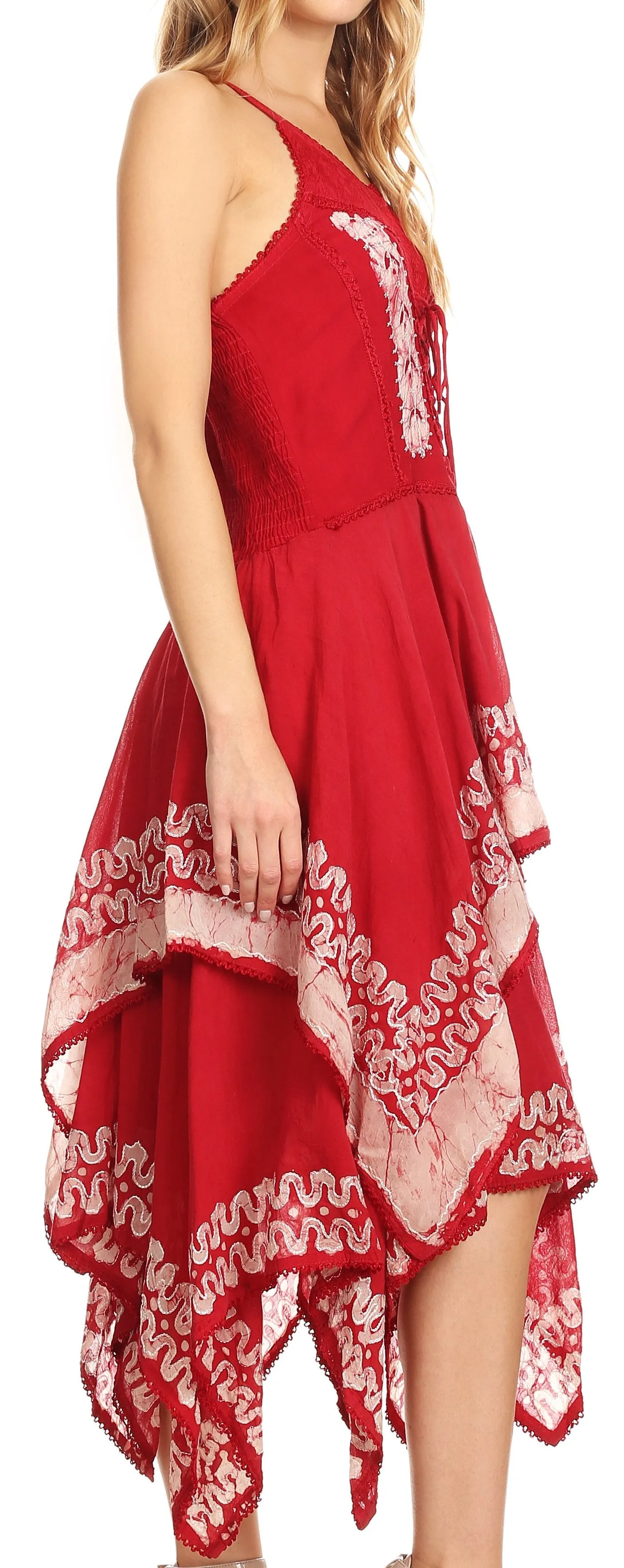Sakkas Batik Corset Style Bodice Handkerchief Hem Dress