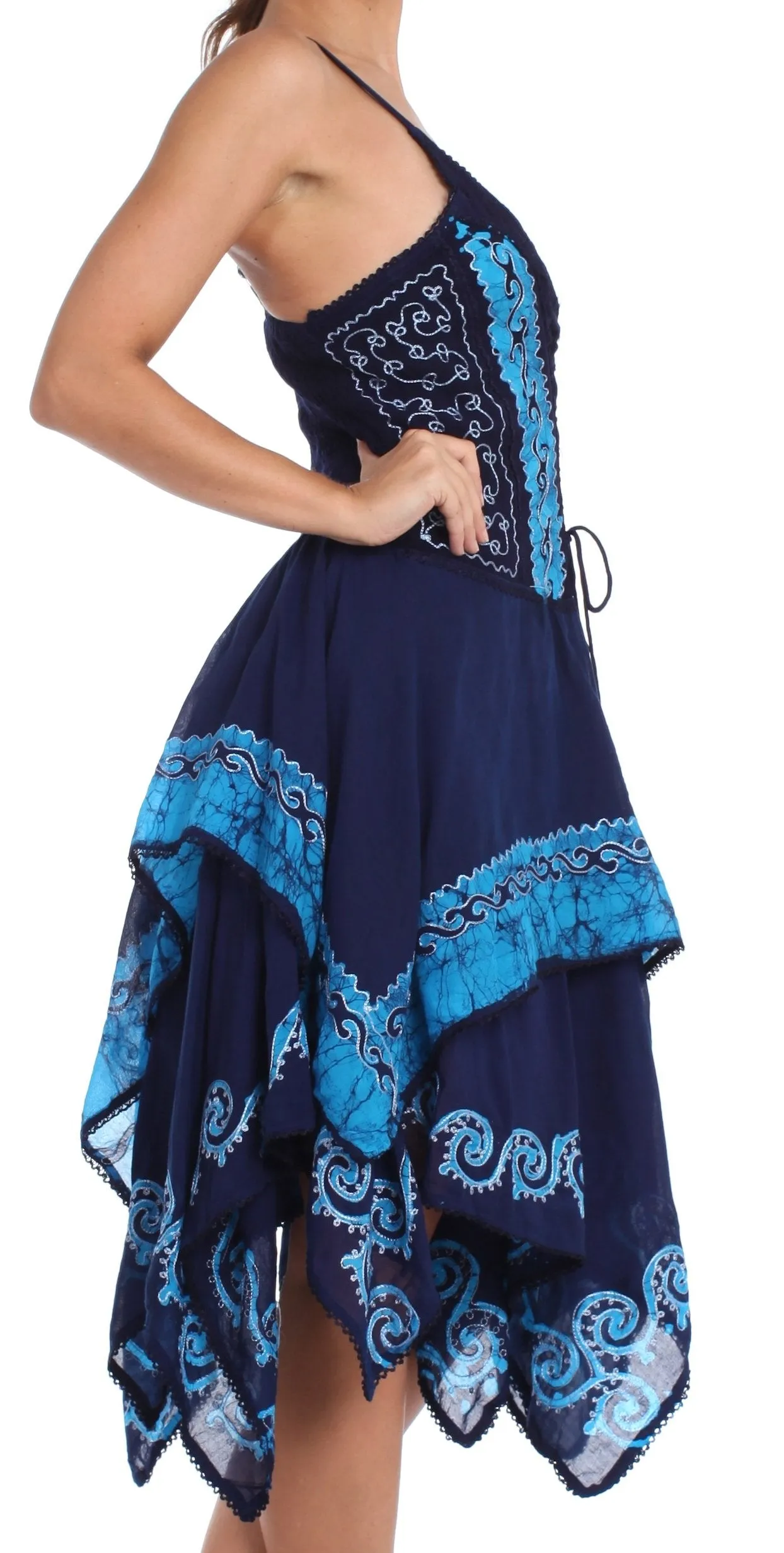 Sakkas Batik Corset Style Bodice Handkerchief Hem Dress