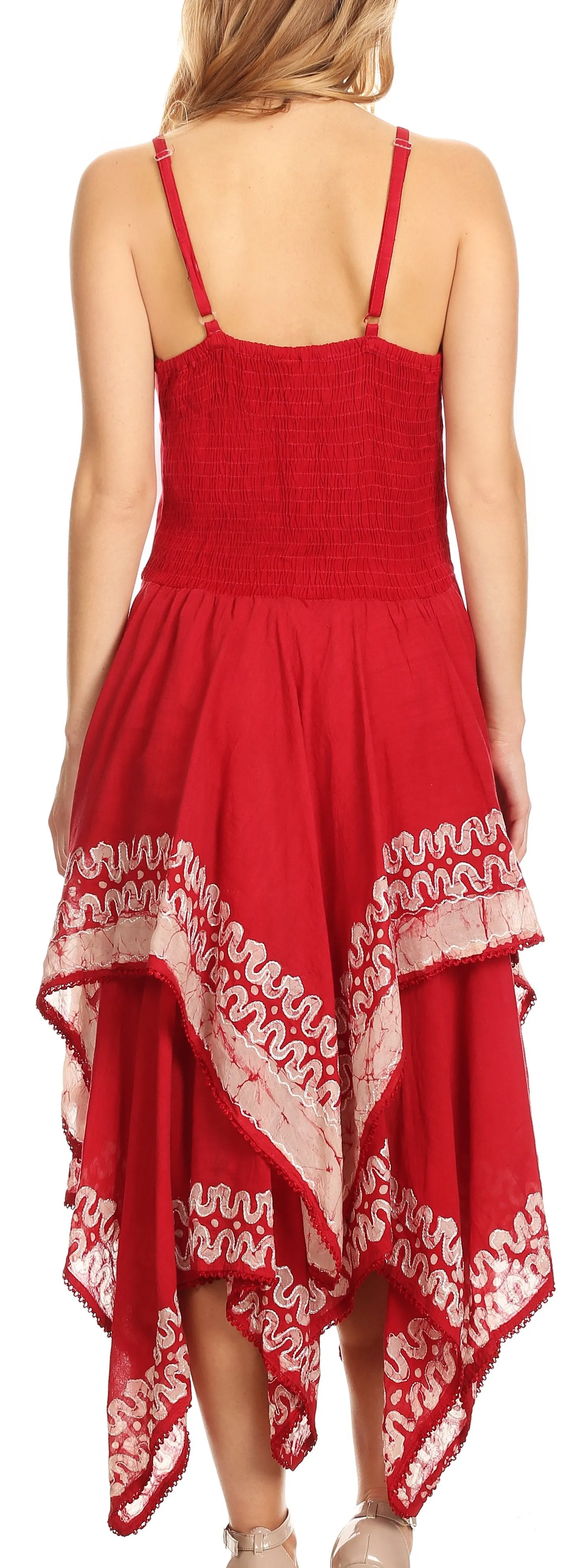 Sakkas Batik Corset Style Bodice Handkerchief Hem Dress