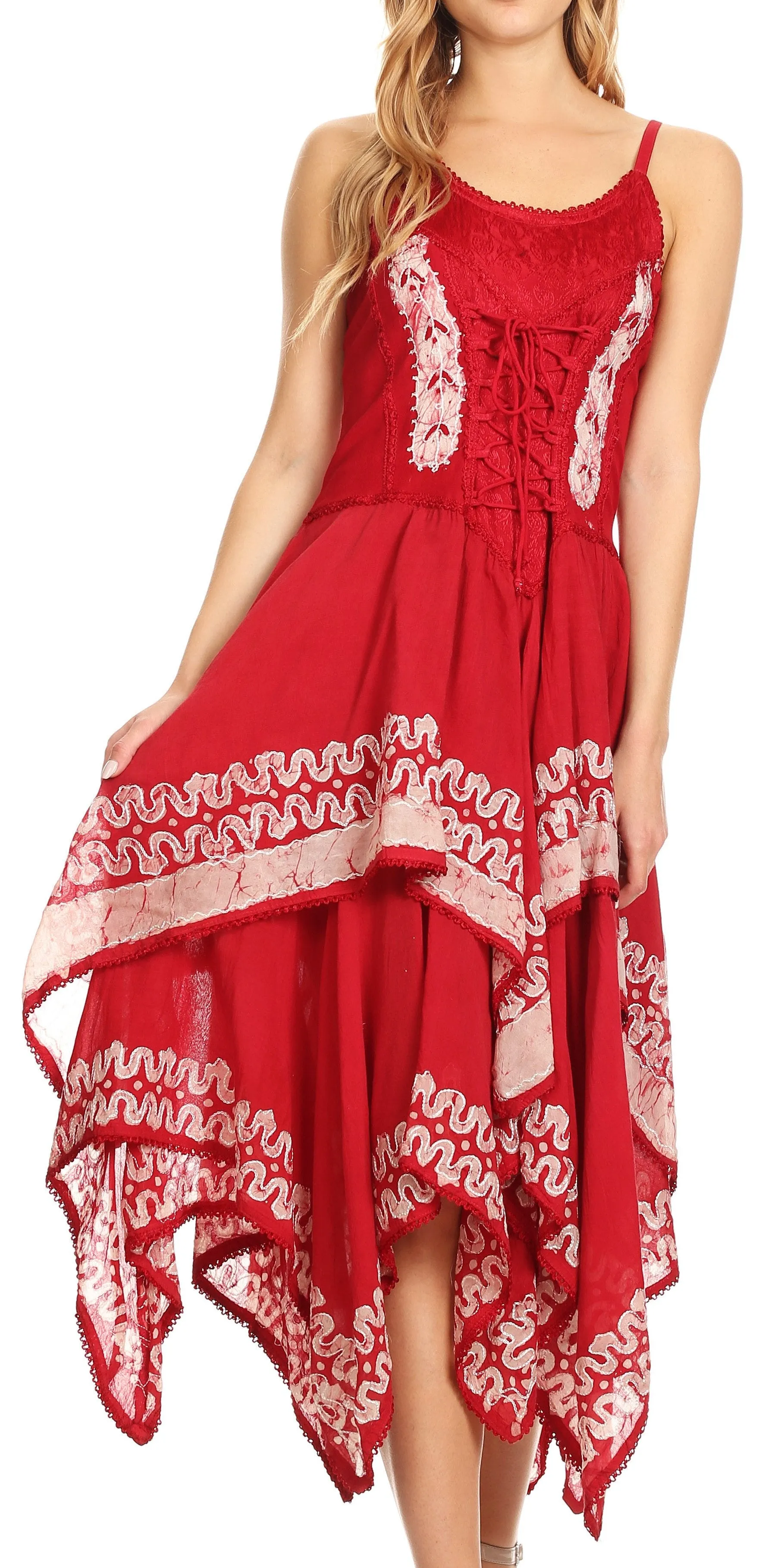 Sakkas Batik Corset Style Bodice Handkerchief Hem Dress