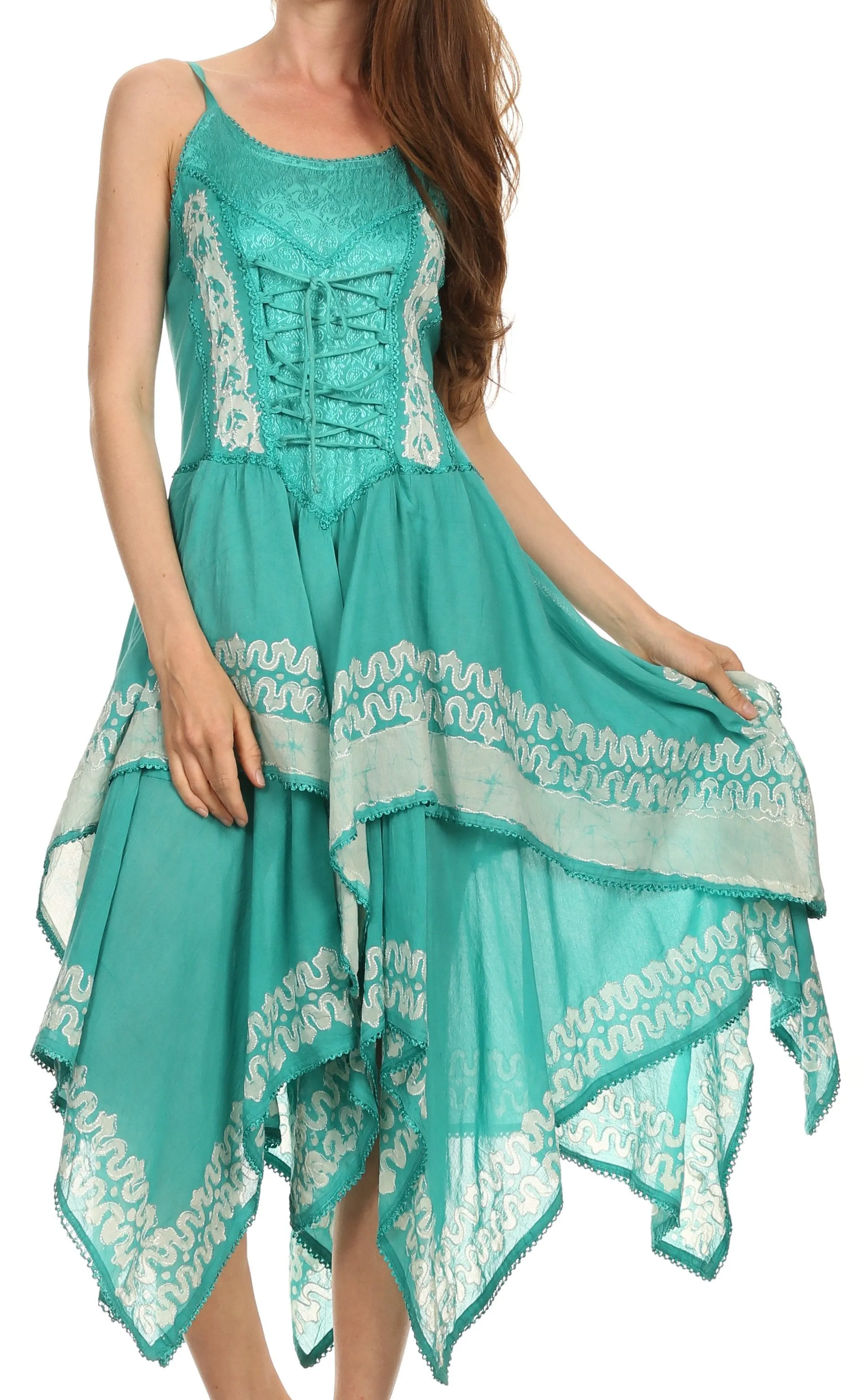 Sakkas Batik Corset Style Bodice Handkerchief Hem Dress