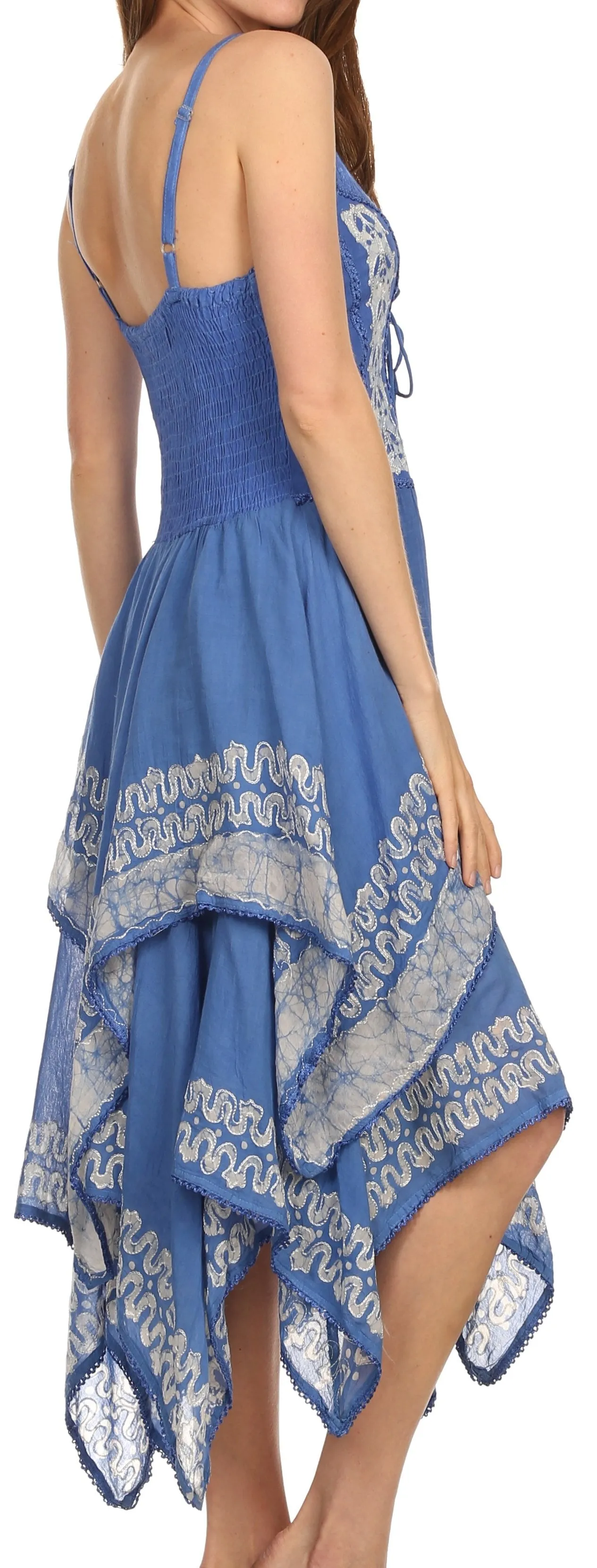 Sakkas Batik Corset Style Bodice Handkerchief Hem Dress