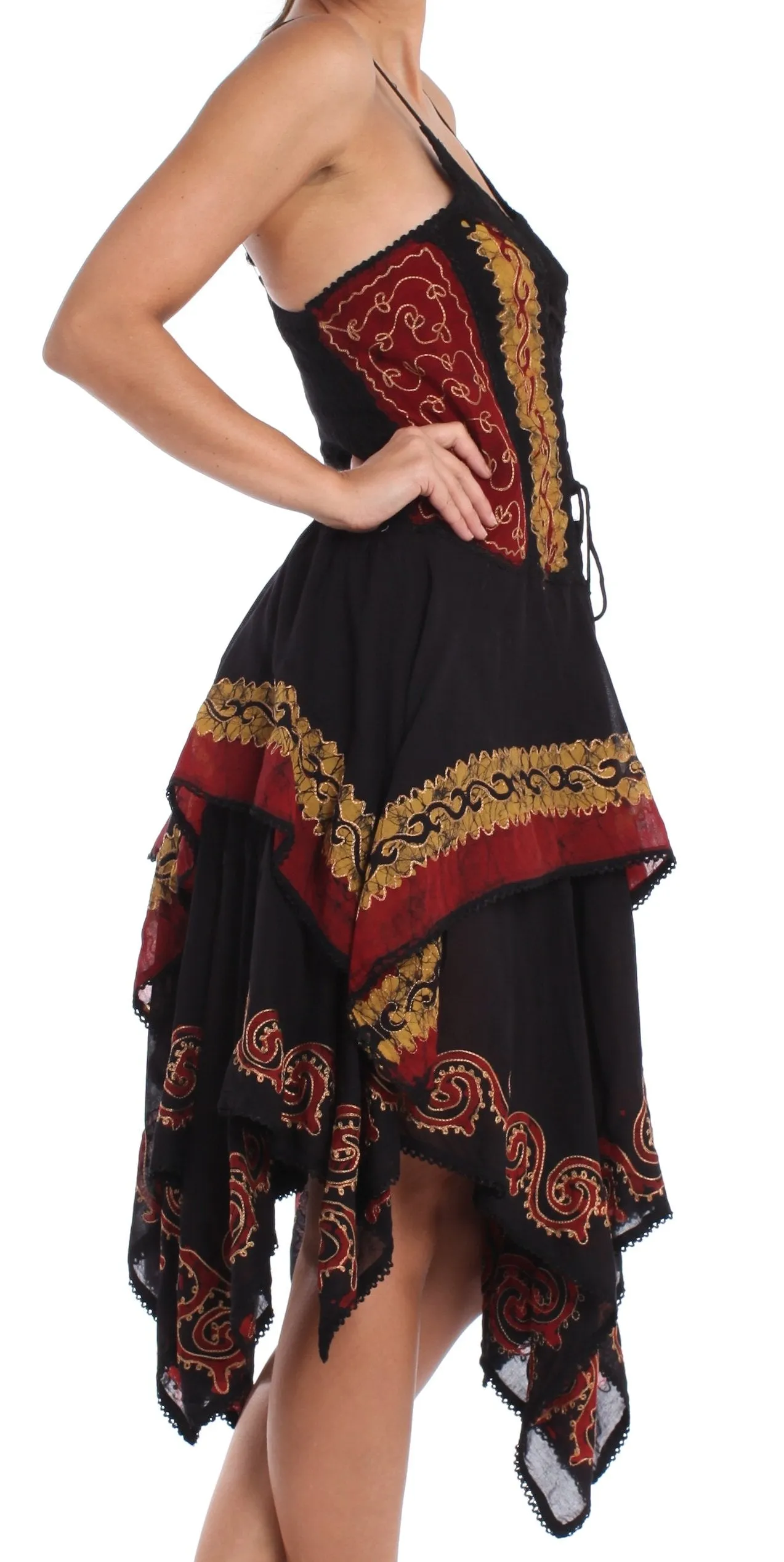 Sakkas Batik Corset Style Bodice Handkerchief Hem Dress