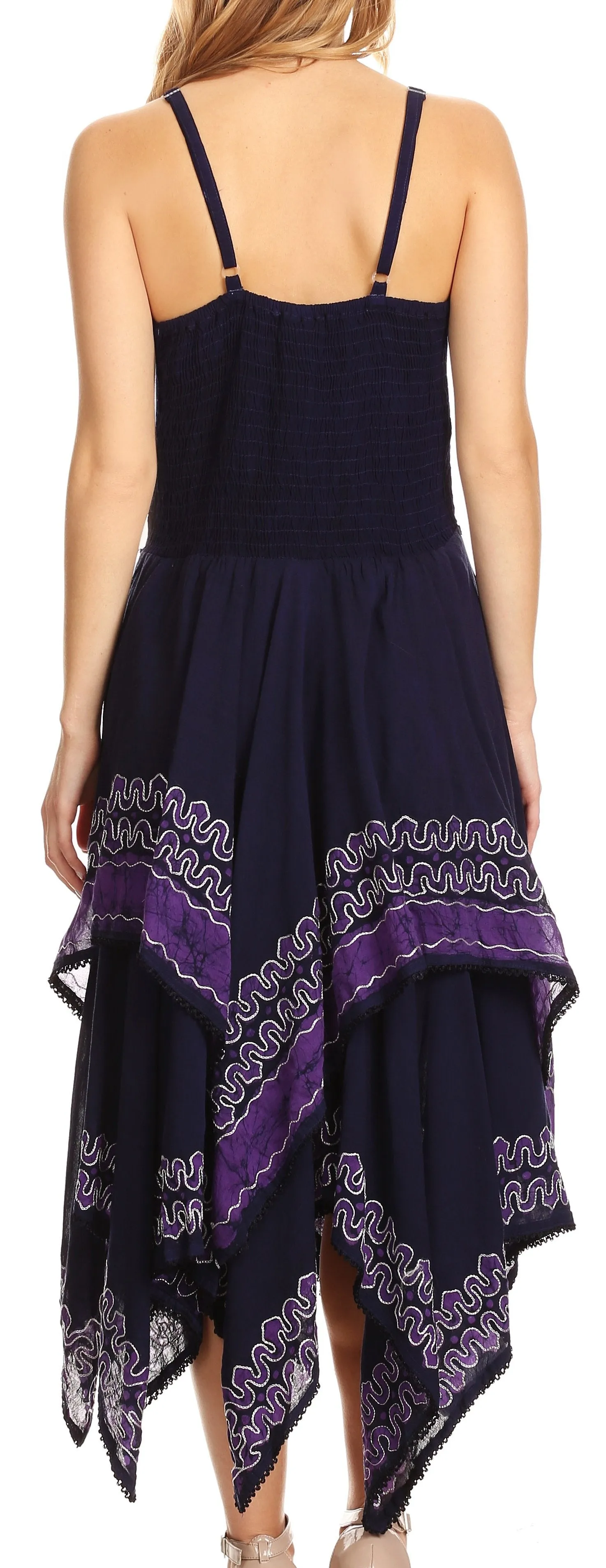 Sakkas Batik Corset Style Bodice Handkerchief Hem Dress