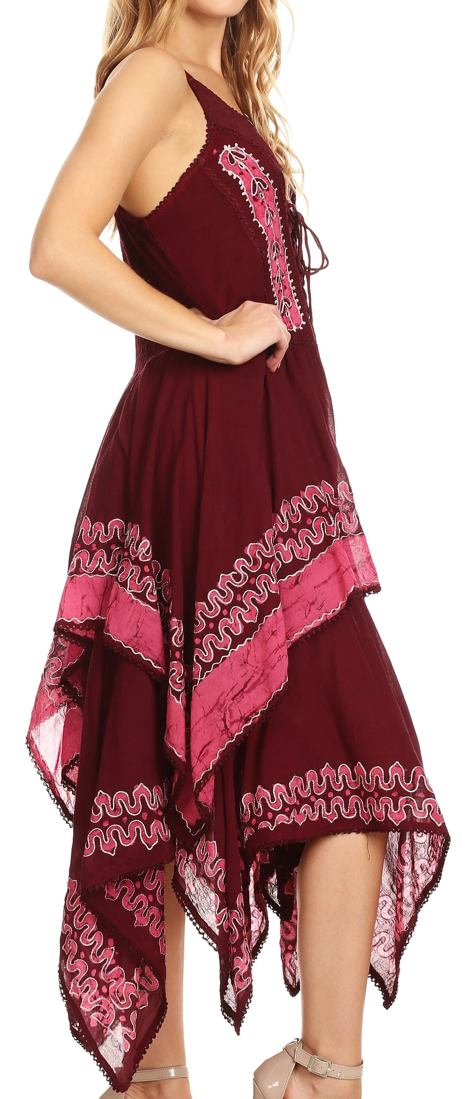 Sakkas Batik Corset Style Bodice Handkerchief Hem Dress