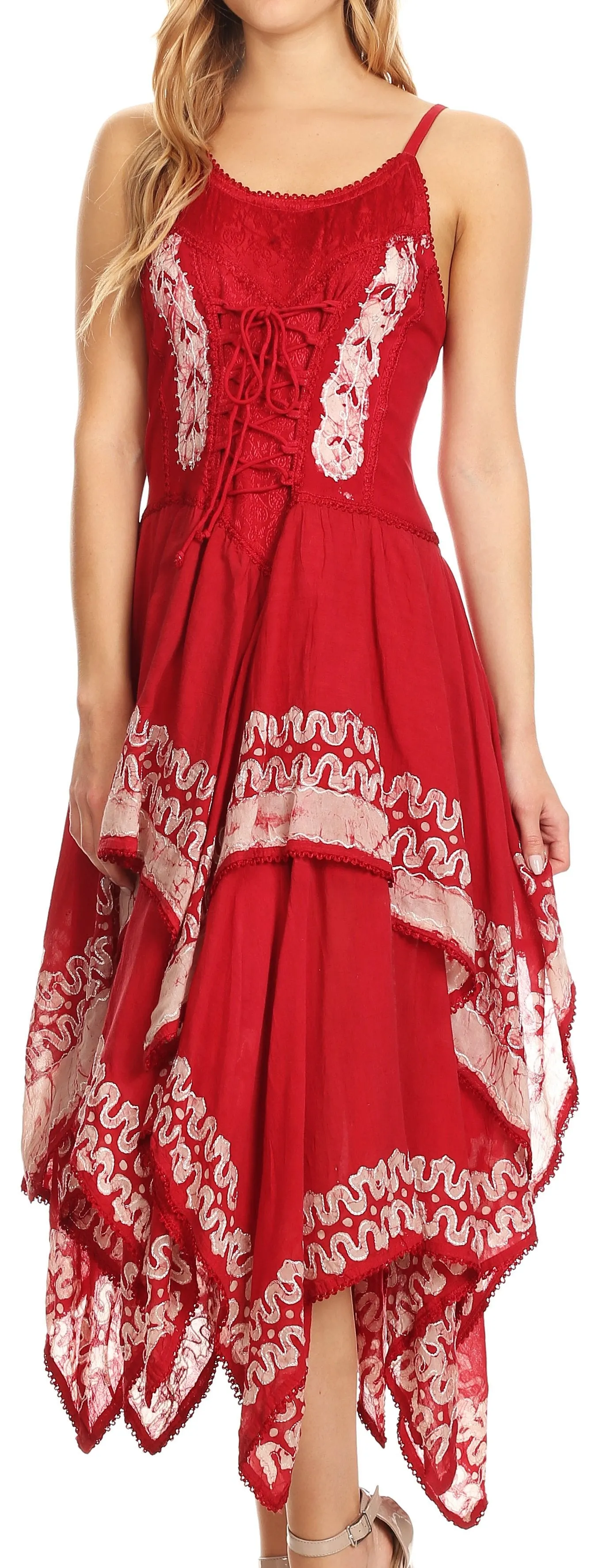 Sakkas Batik Corset Style Bodice Handkerchief Hem Dress