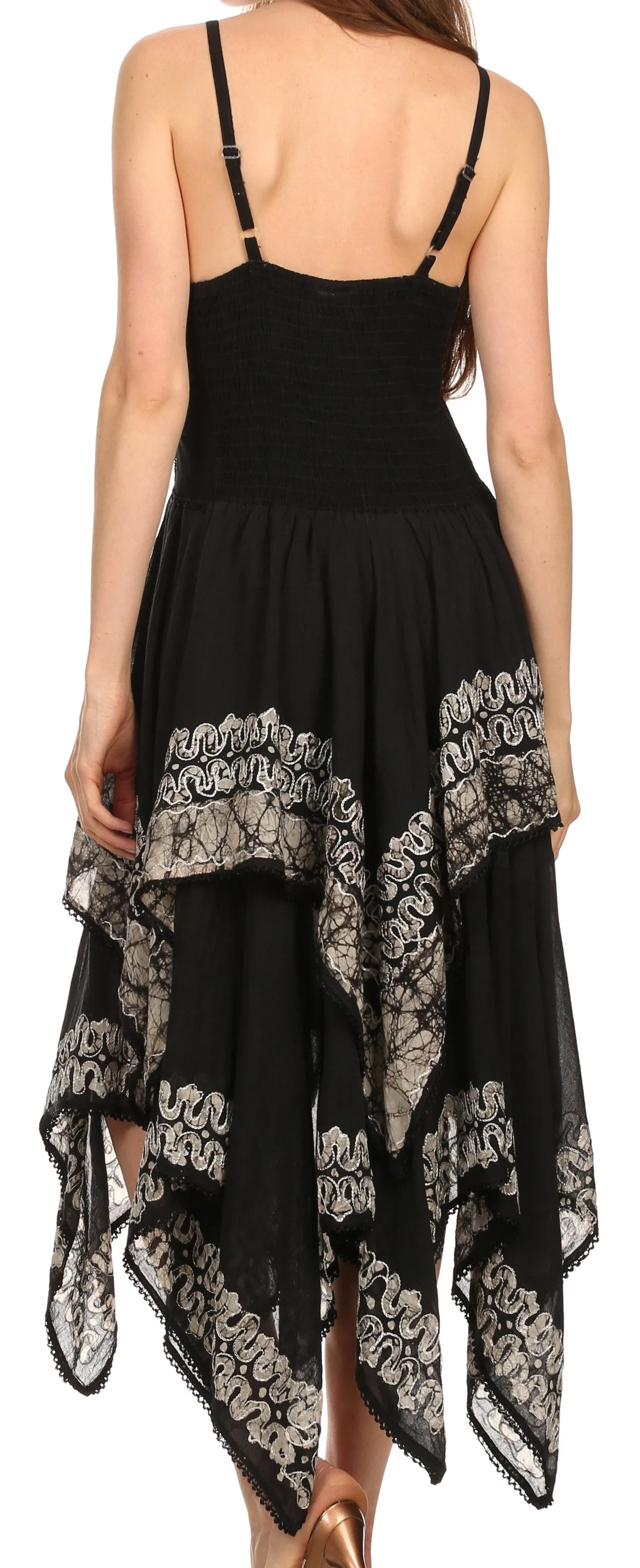 Sakkas Batik Corset Style Bodice Handkerchief Hem Dress