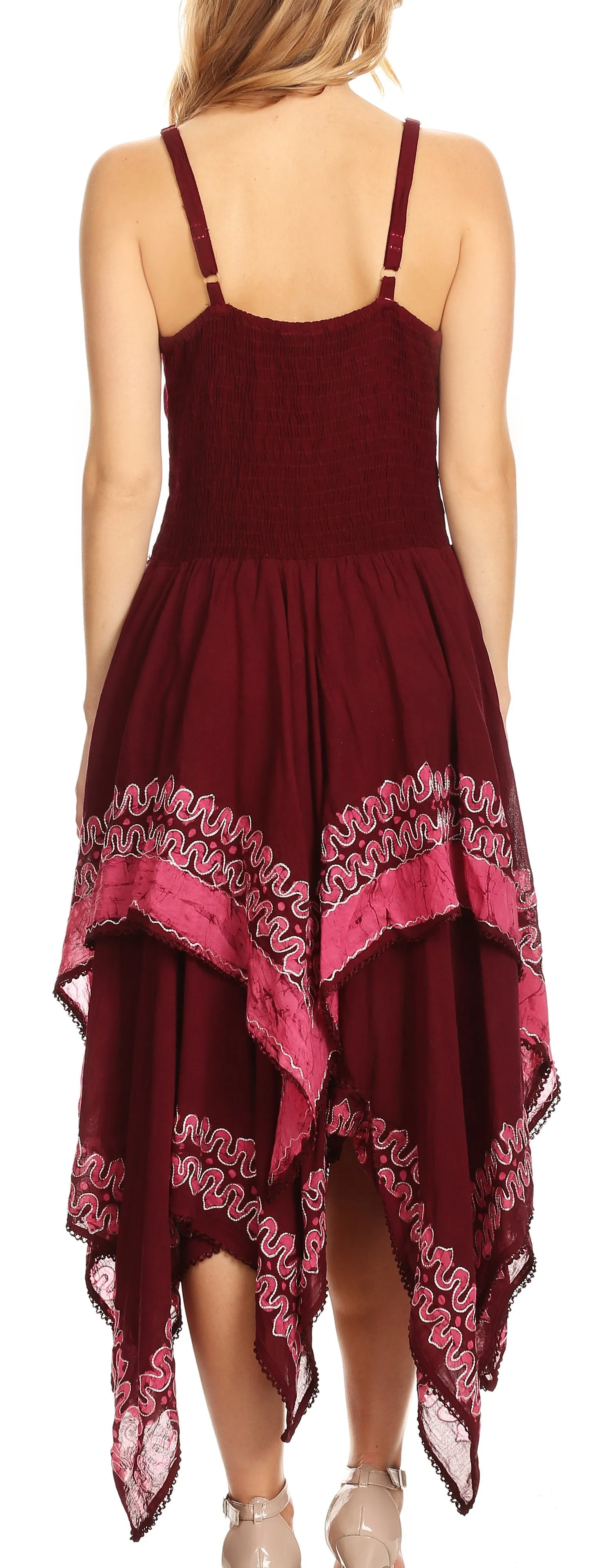 Sakkas Batik Corset Style Bodice Handkerchief Hem Dress