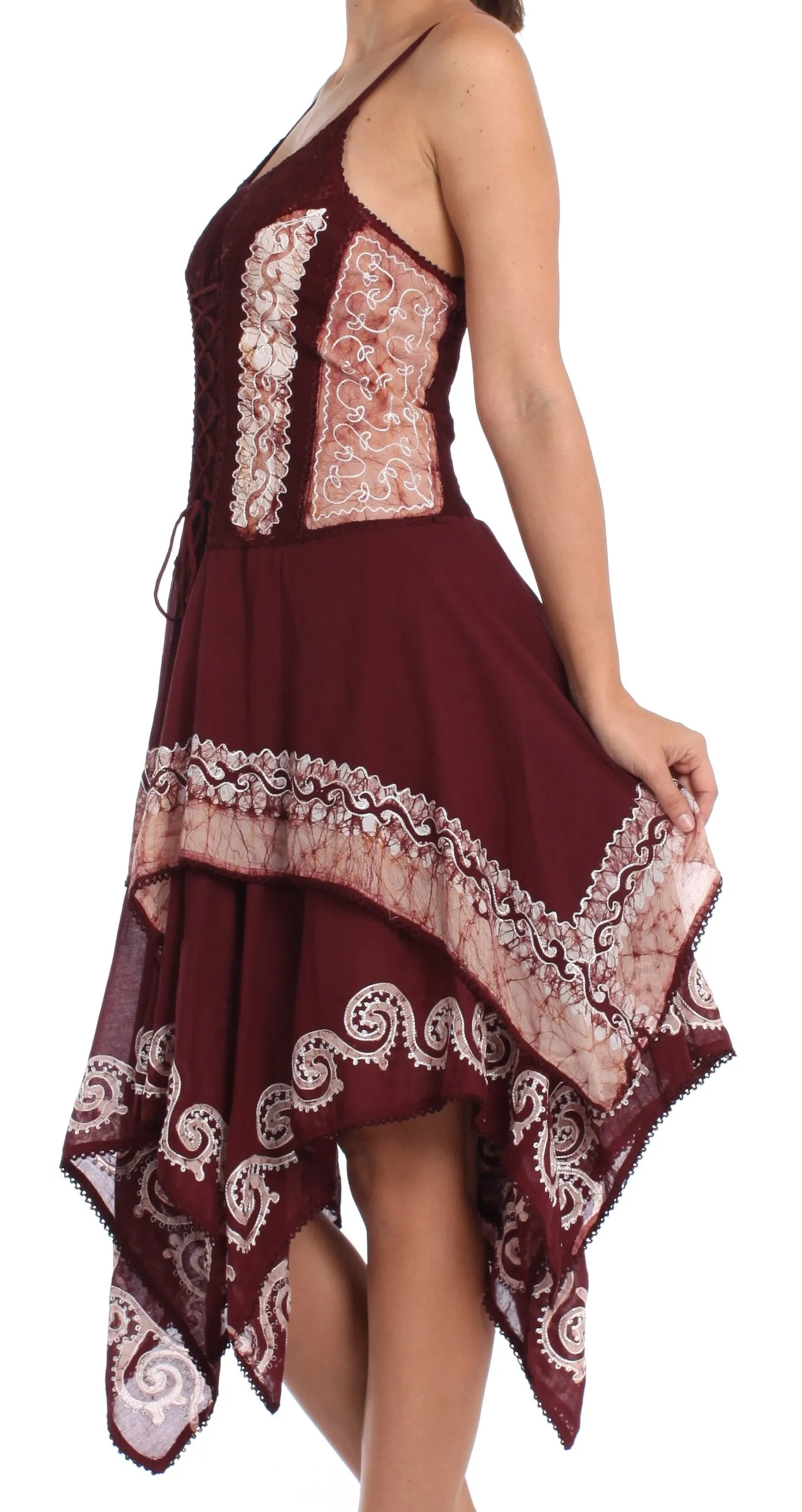 Sakkas Batik Corset Style Bodice Handkerchief Hem Dress