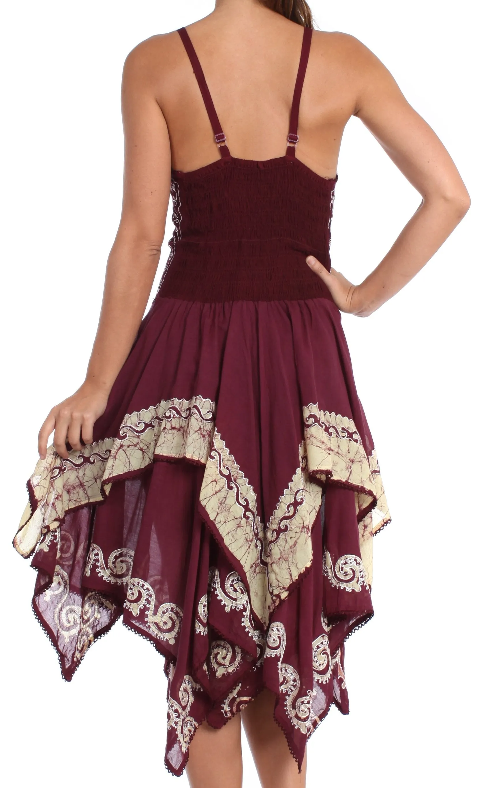 Sakkas Batik Corset Style Bodice Handkerchief Hem Dress