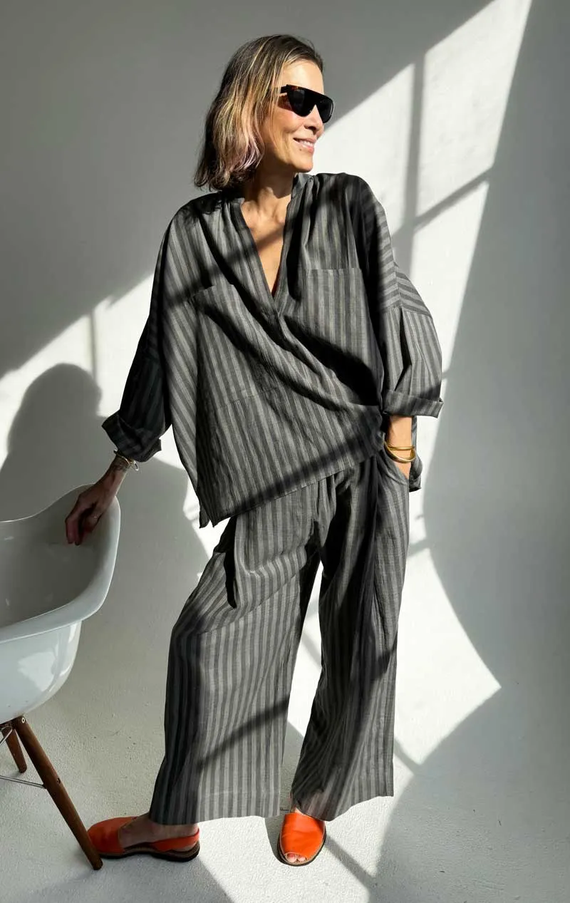 SALE! Stripe Pleated Khadi pant