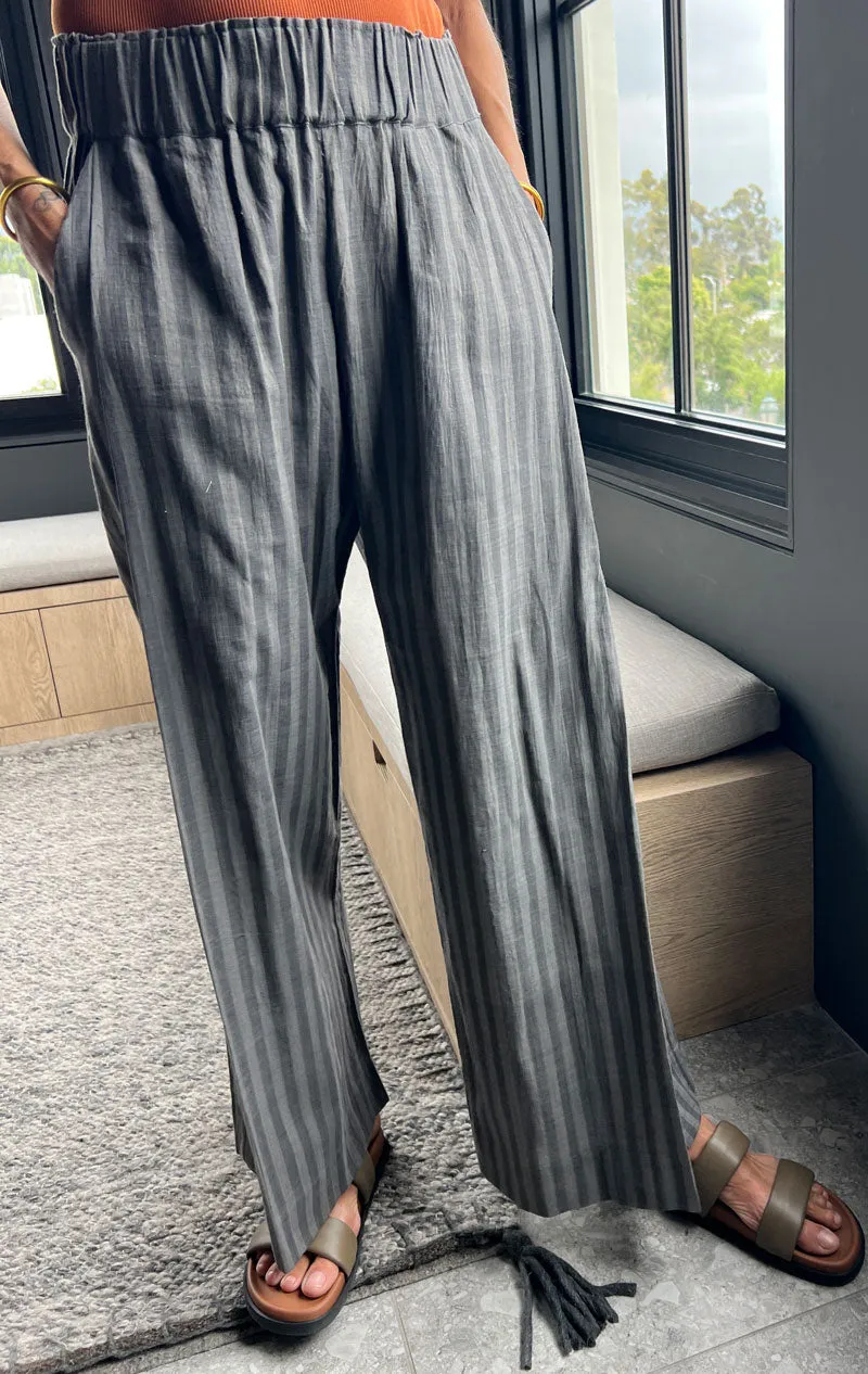 SALE! Stripe Pleated Khadi pant