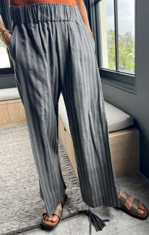 SALE! Stripe Pleated Khadi pant