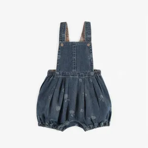 Salopette courtes coupe ample en denim léger bleu moyen, bébé  || Light denim short puffy overall, baby 