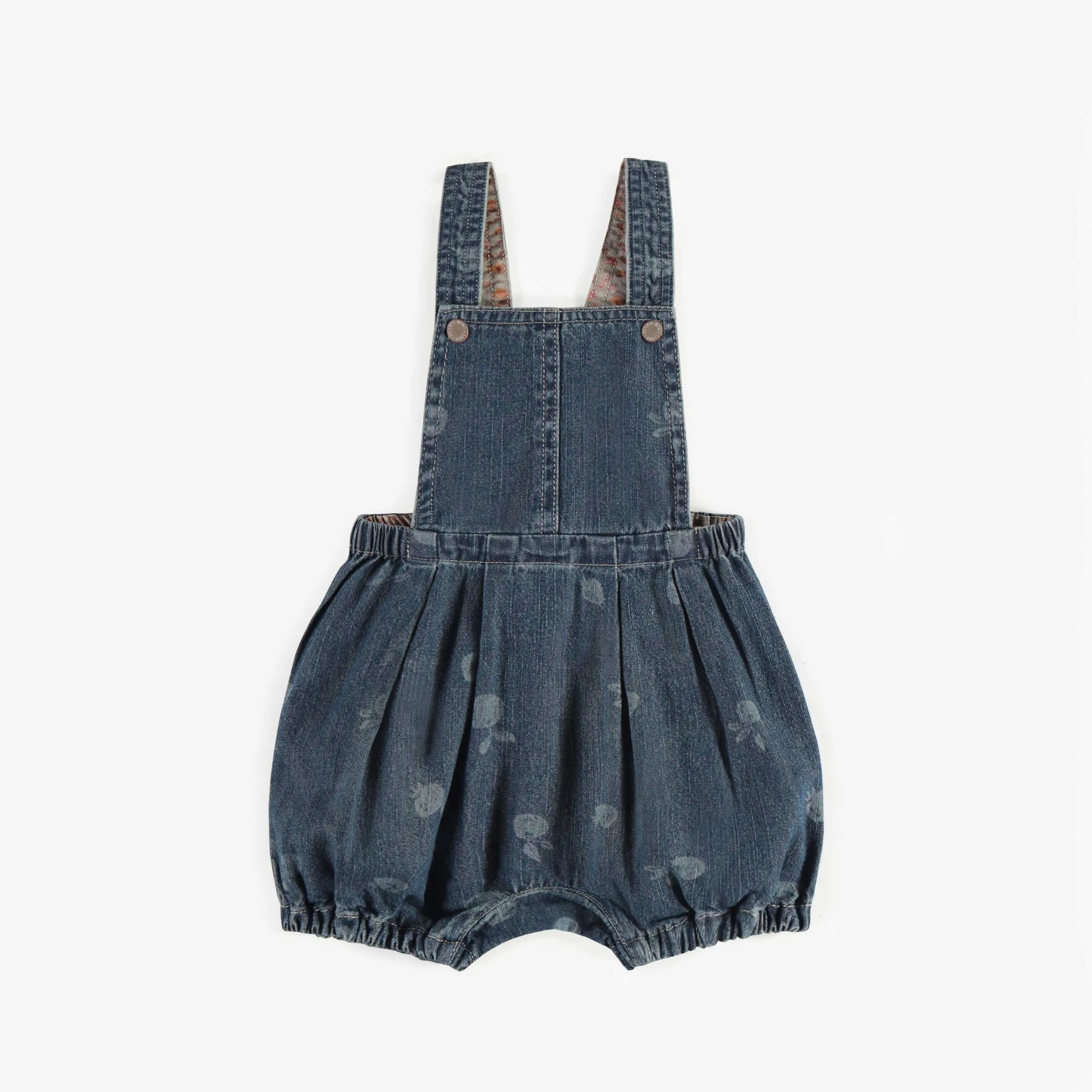 Salopette courtes coupe ample en denim léger bleu moyen, bébé  || Light denim short puffy overall, baby 
