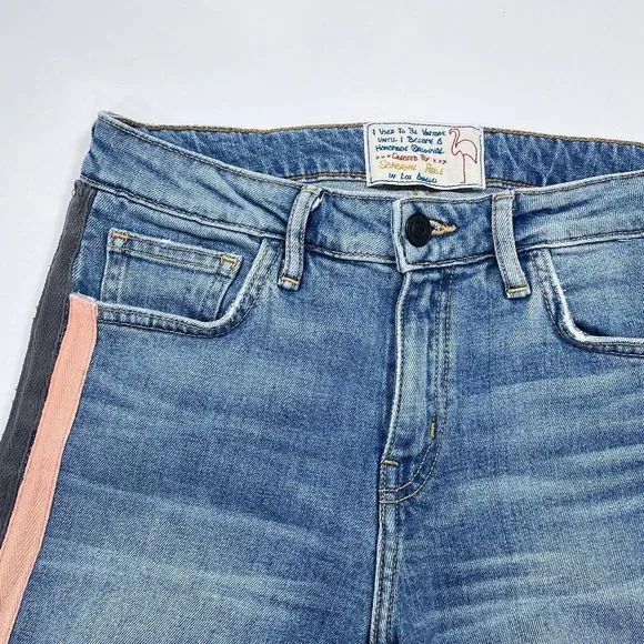 Sandrine Rose Jeans Women's Size 25 Skinny Mid Rise Medium Wash Tuxedo Stripe
