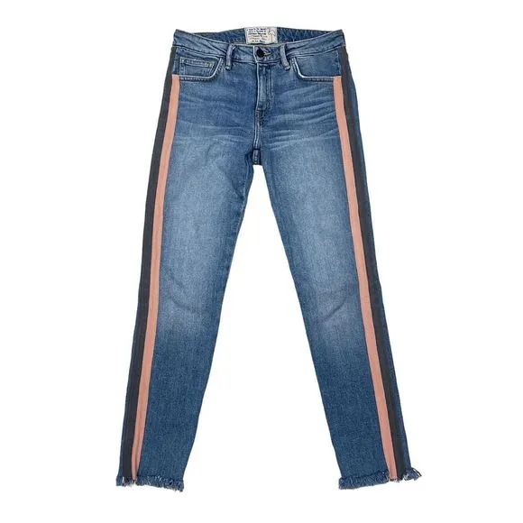 Sandrine Rose Jeans Women's Size 25 Skinny Mid Rise Medium Wash Tuxedo Stripe