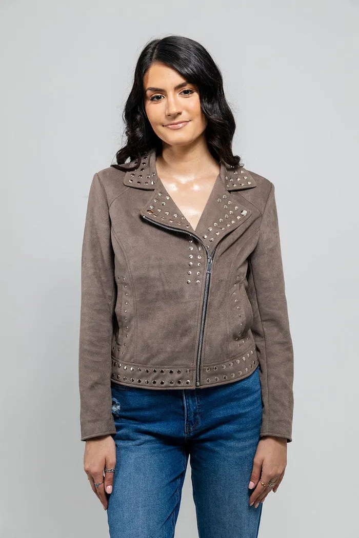 Sandy - Women's Vegan Faux Suede Jacket (Gray)
