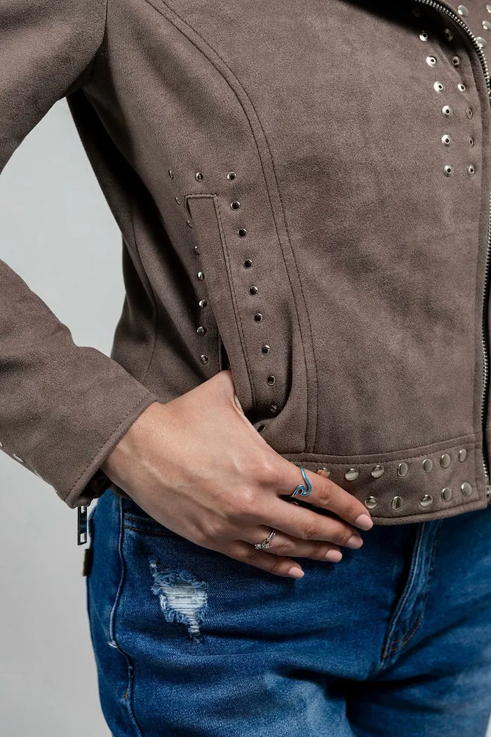 Sandy - Women's Vegan Faux Suede Jacket (Gray)