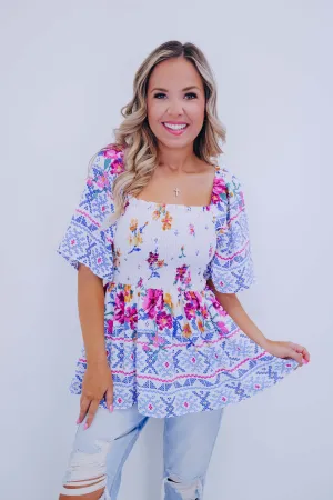 Santorini Smocked Flutter Sleeve Top