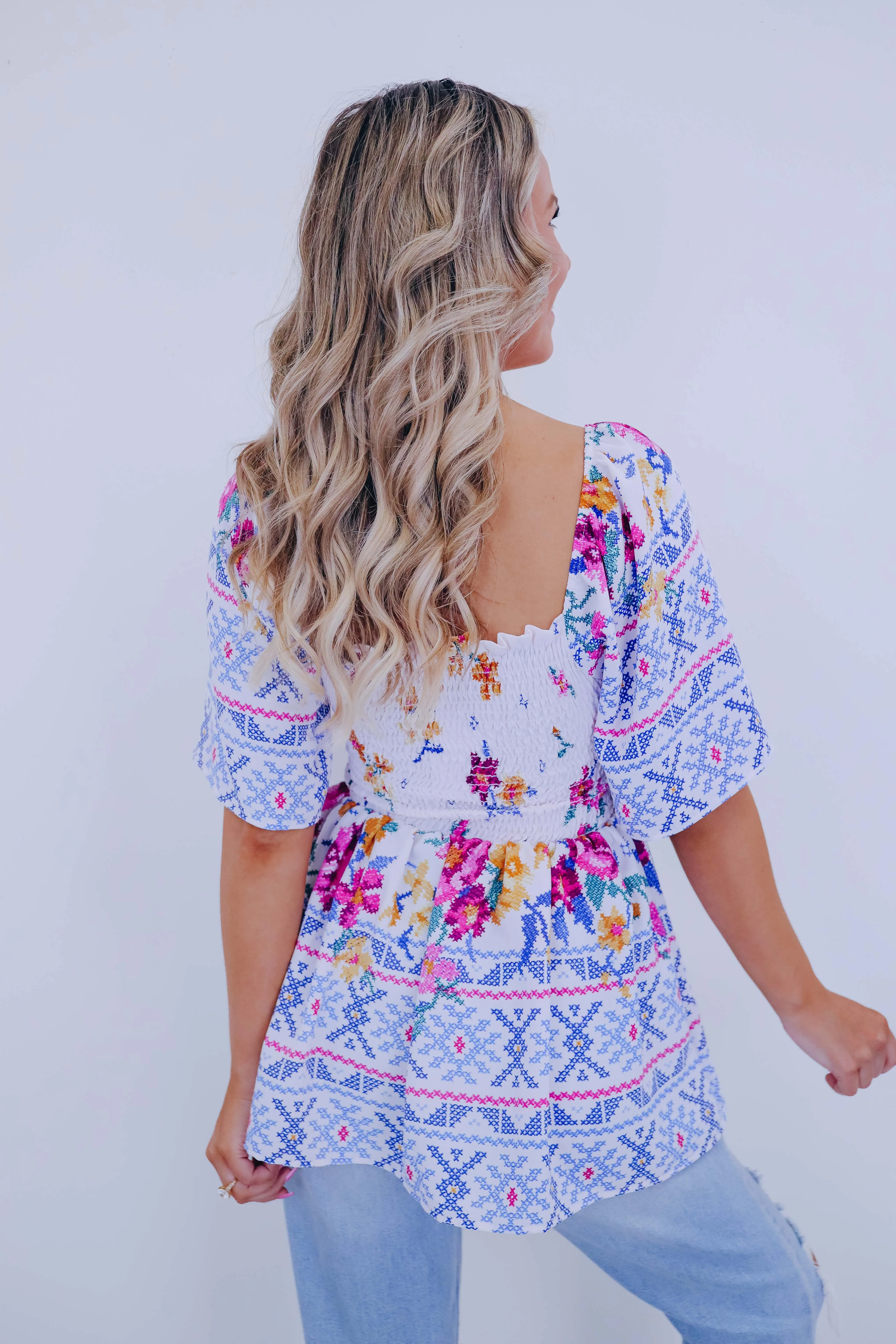 Santorini Smocked Flutter Sleeve Top