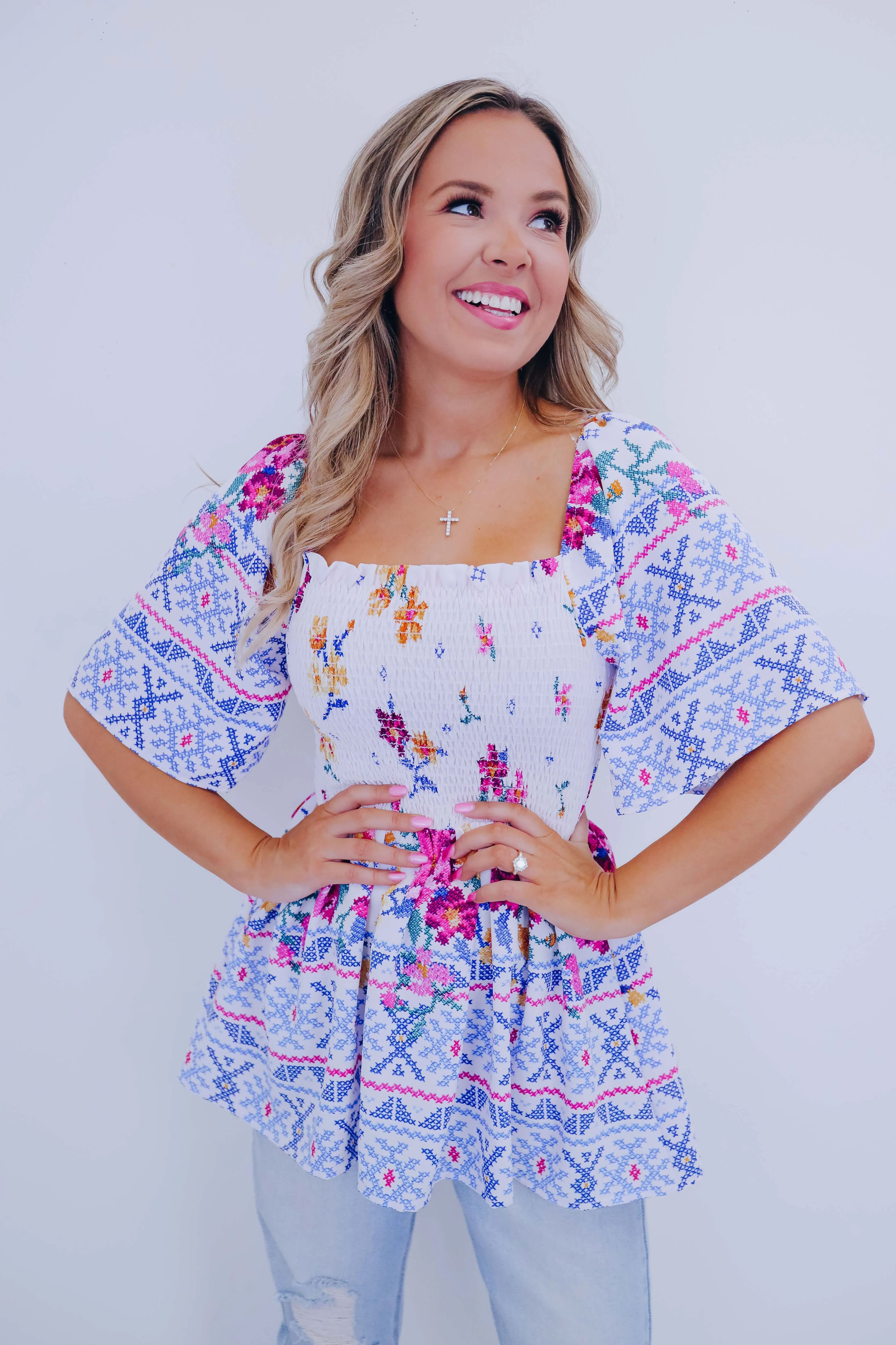Santorini Smocked Flutter Sleeve Top
