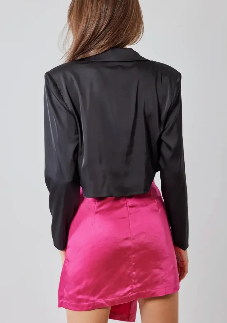 Satin Cropped Blazer Top