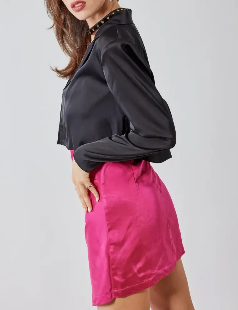 Satin Cropped Blazer Top