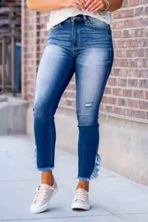 Savvy High Rise Split Fringe Ankle Skinny