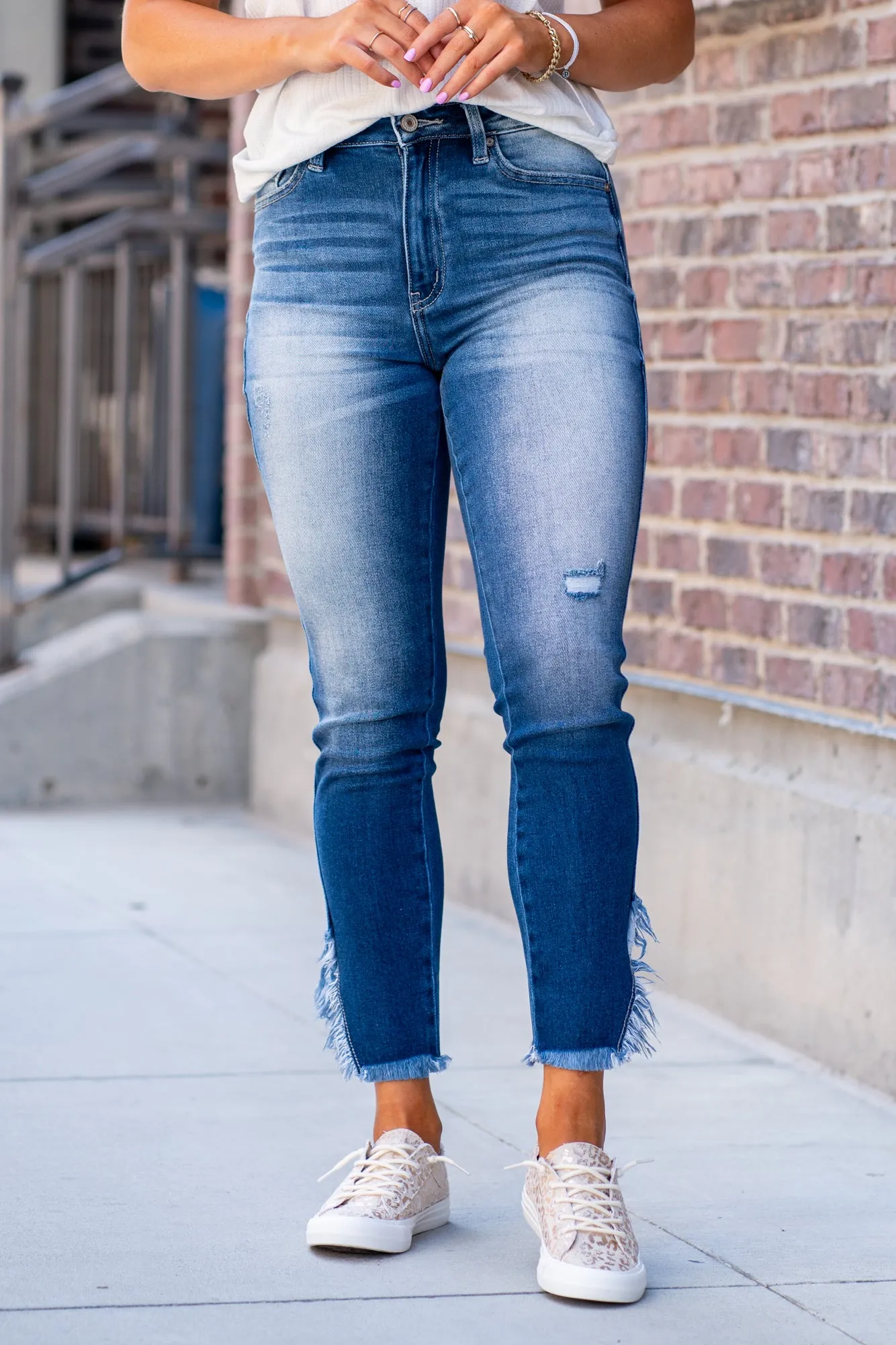 Savvy High Rise Split Fringe Ankle Skinny