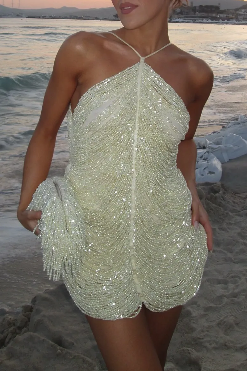 Sexy Party Beaded Halter Sleeveless Dresses(2 Colors)
