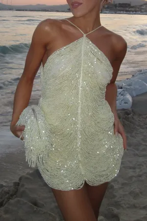 Sexy Party Beaded Halter Sleeveless Dresses(2 Colors)
