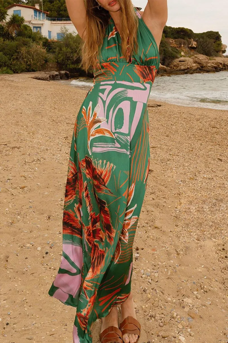 Sexy Print Backless Halter Printed Dresses