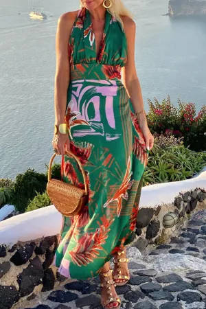 Sexy Print Backless Halter Printed Dresses