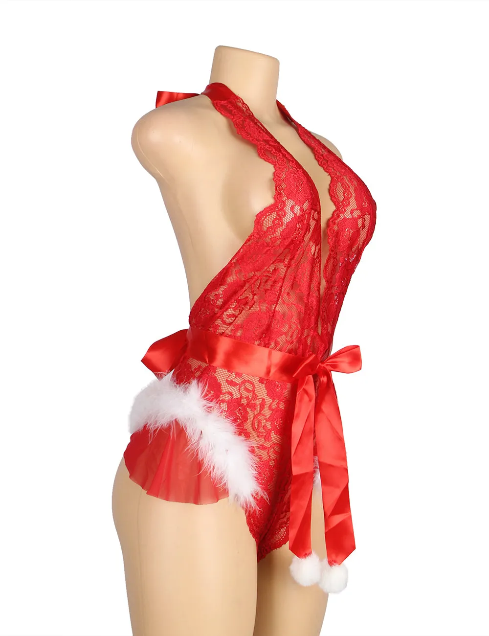 Sexy Red Christmas Egypt Type Lace Halter Teddy Lingerie